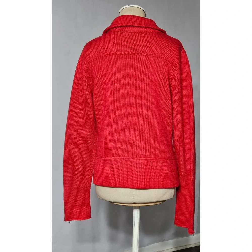 Vintage Carole Little Knit Sweater Jacket Women's Large Red Wool Blend Full Zip